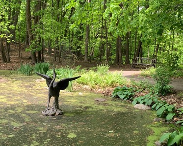 Blue Heron sculpture in the pond
