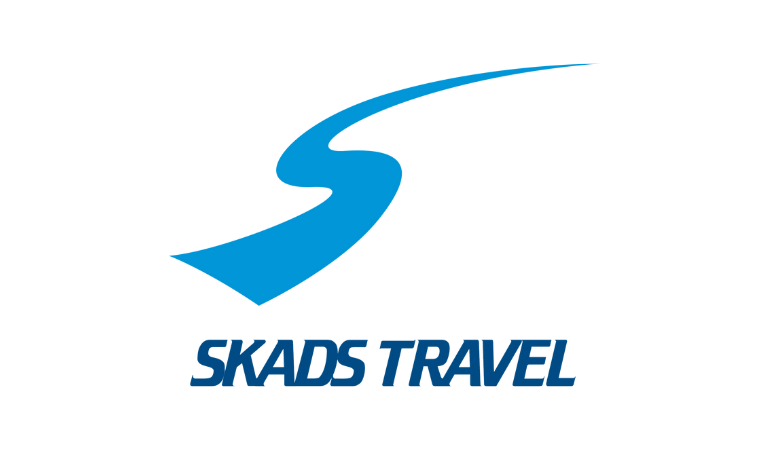 Blue Skads travel S icon and text 