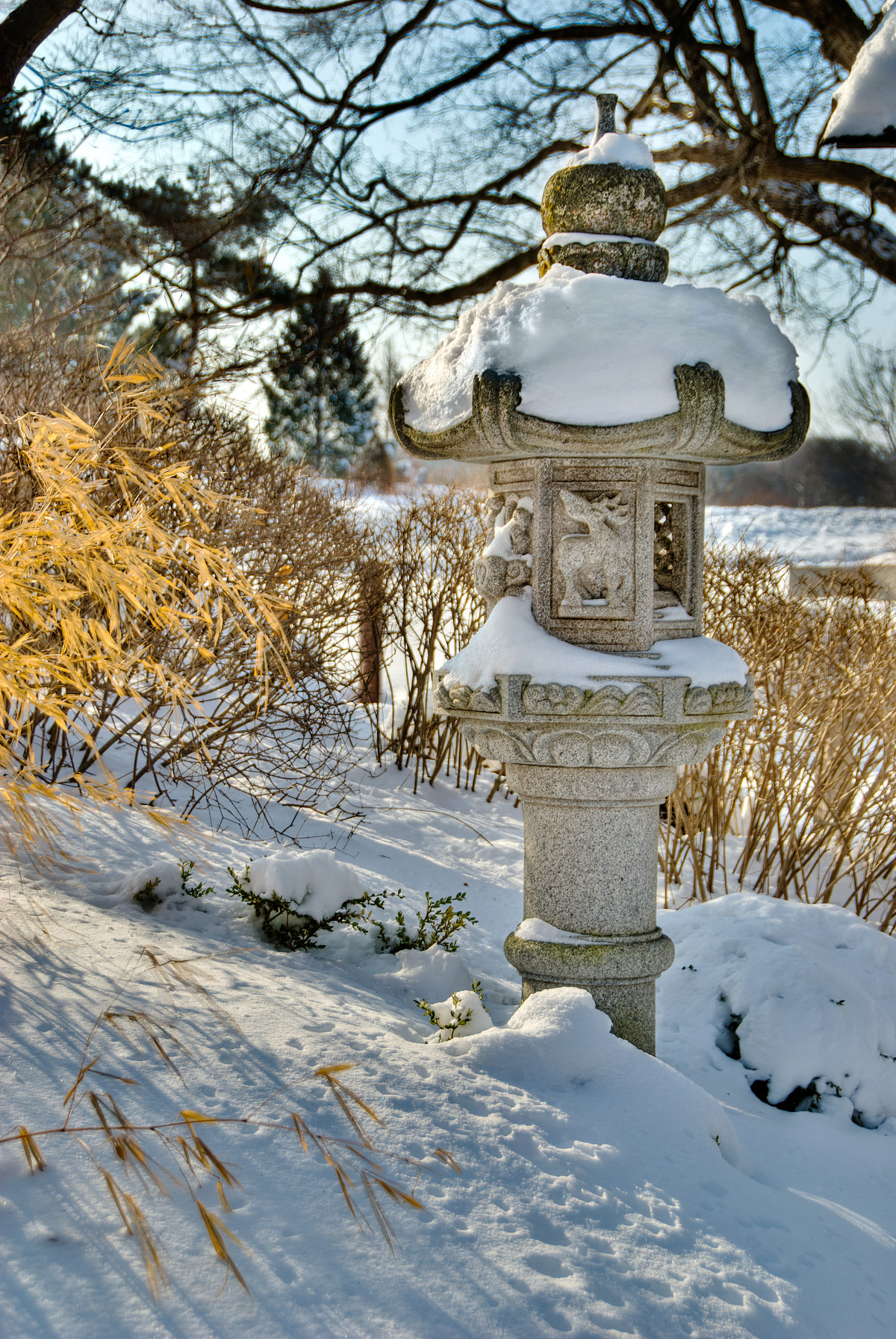 Stone lantern in snow