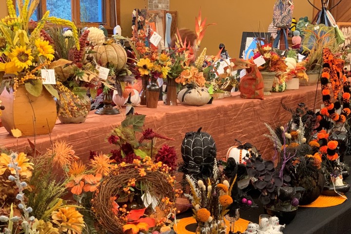 Fall floral crafts on a table