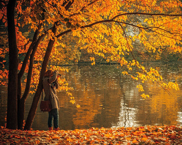 photographer in Autumn leaves.