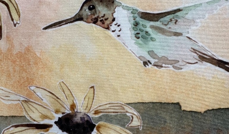 Hummingbird with a flower quilt